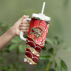 Personalised Aboriginal Barramundi Fish Tumbler With Handle Indigenous Dot Art - Dreamtime Spirit Animal