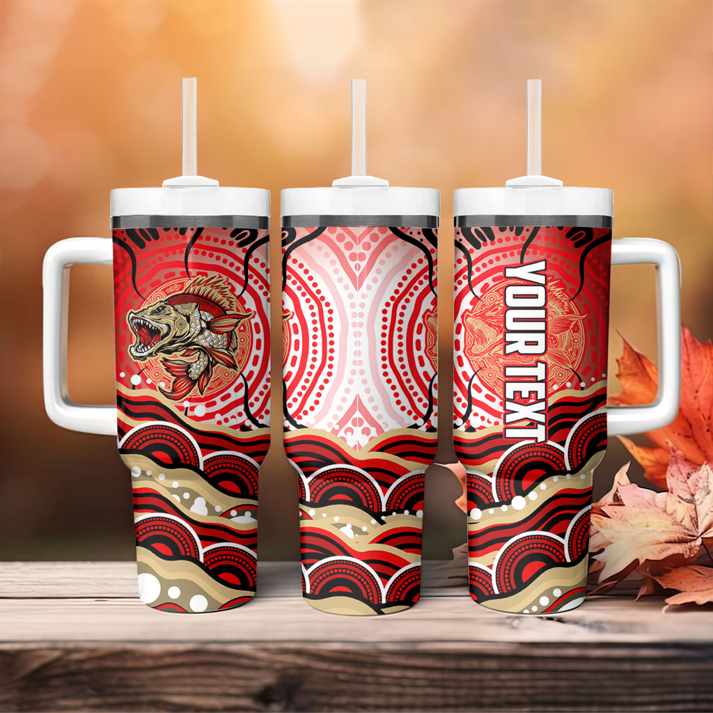 Personalised Aboriginal Barramundi Fish Tumbler With Handle Indigenous Dot Art - Dreamtime Spirit Animal