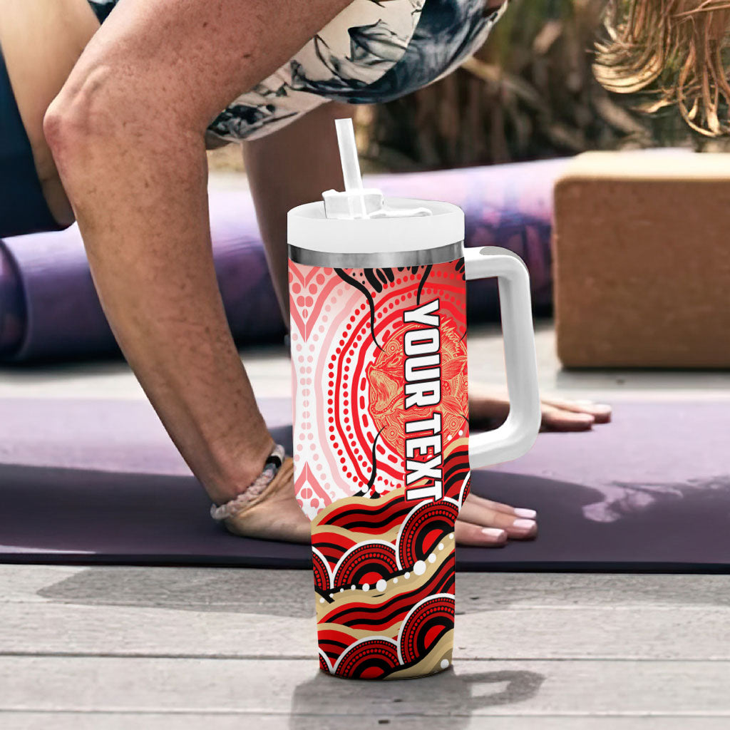 Personalised Aboriginal Barramundi Fish Tumbler With Handle Indigenous Dot Art - Dreamtime Spirit Animal