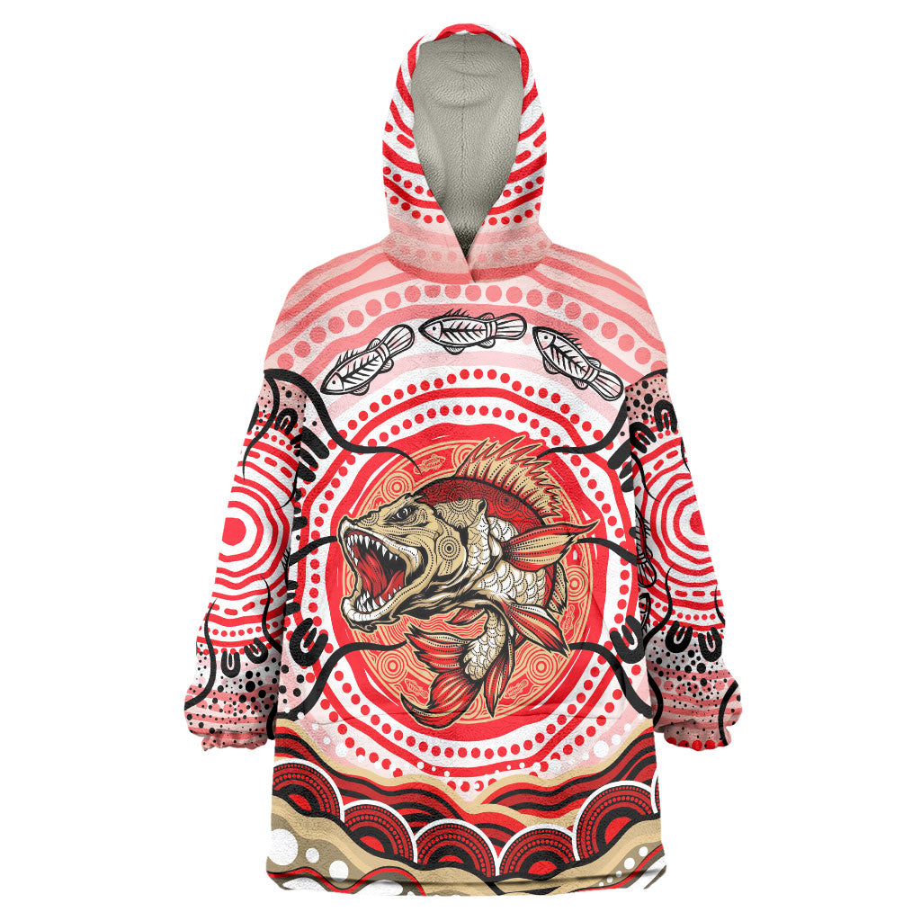 Personalised Aboriginal Barramundi Fish Wearable Blanket Hoodie Indigenous Dot Art - Dreamtime Spirit Animal
