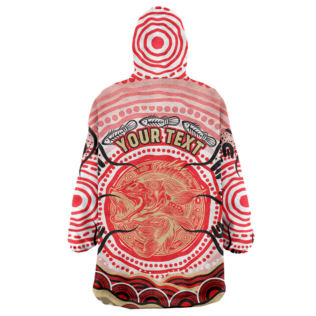 Personalised Aboriginal Barramundi Fish Wearable Blanket Hoodie Indigenous Dot Art - Dreamtime Spirit Animal