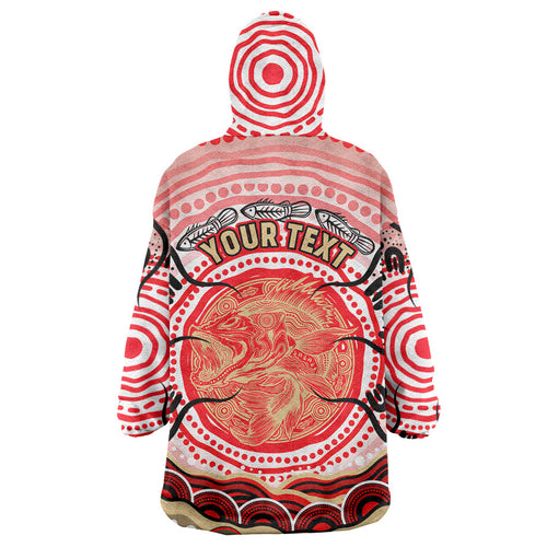 Personalised Aboriginal Barramundi Fish Wearable Blanket Hoodie Indigenous Dot Art - Dreamtime Spirit Animal