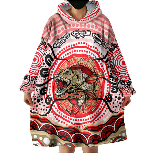 Personalised Aboriginal Barramundi Fish Wearable Blanket Hoodie Indigenous Dot Art - Dreamtime Spirit Animal