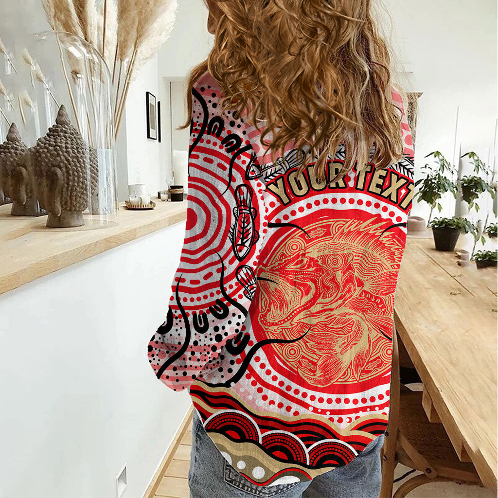 Personalised Aboriginal Barramundi Fish Women Casual Shirt Indigenous Dot Art - Dreamtime Spirit Animal