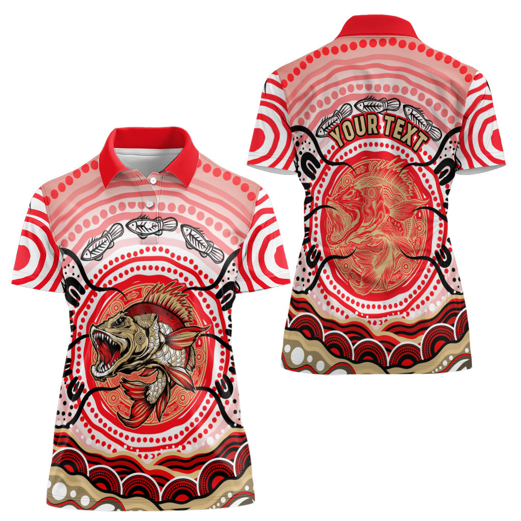 Personalised Aboriginal Barramundi Fish Women Polo Shirt Indigenous Dot Art - Dreamtime Spirit Animal
