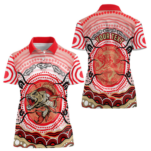 Personalised Aboriginal Barramundi Fish Women Polo Shirt Indigenous Dot Art - Dreamtime Spirit Animal