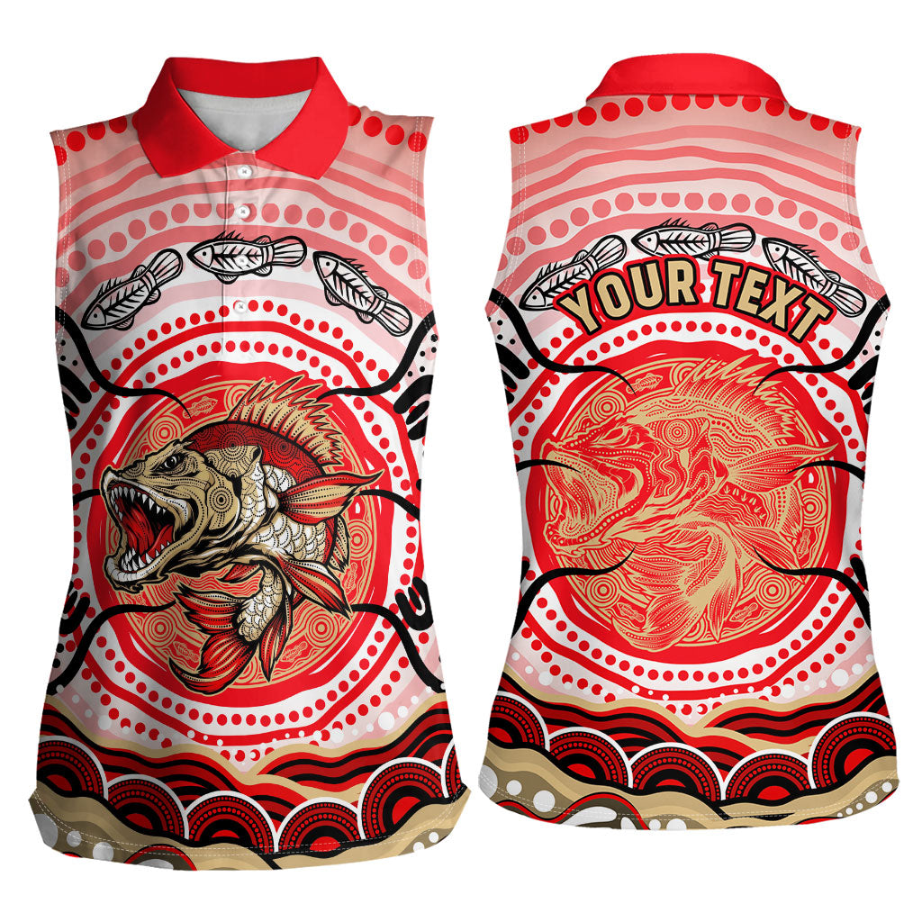 Personalised Aboriginal Barramundi Fish Women Sleeveless Polo Shirt Indigenous Dot Art - Dreamtime Spirit Animal