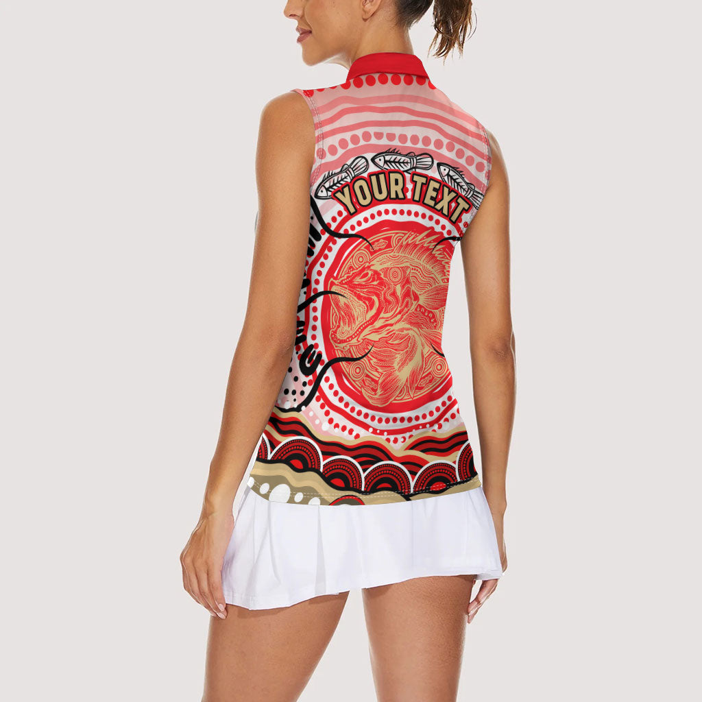 Personalised Aboriginal Barramundi Fish Women Sleeveless Polo Shirt Indigenous Dot Art - Dreamtime Spirit Animal