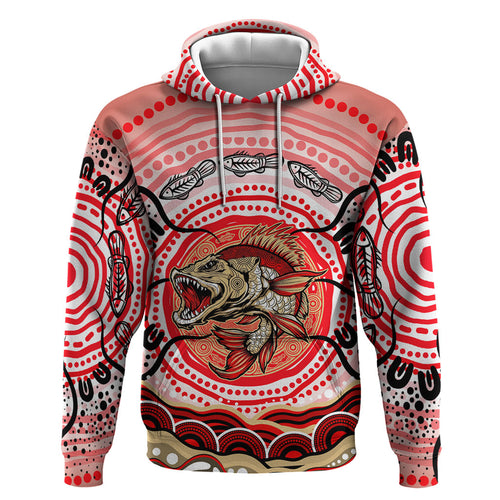 Personalised Aboriginal Barramundi Fish Zip Hoodie Indigenous Dot Art - Dreamtime Spirit Animal