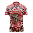 Personalised Aboriginal Barramundi Fish Zipper Polo Shirt Indigenous Dot Art - Dreamtime Spirit Animal