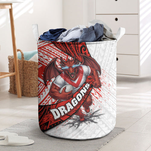 St George Illawarra Dragons Rugby Laundry Basket Tribal Polynesian Power Art - Lightning Mascot