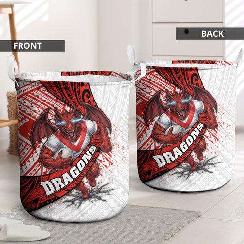 St George Illawarra Dragons Rugby Laundry Basket Tribal Polynesian Power Art - Lightning Mascot