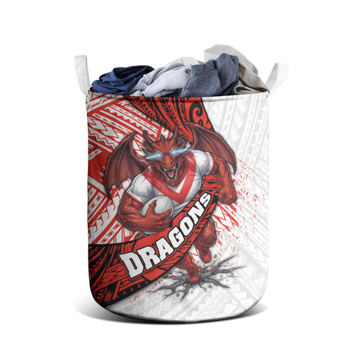 St George Illawarra Dragons Rugby Laundry Basket Tribal Polynesian Power Art - Lightning Mascot
