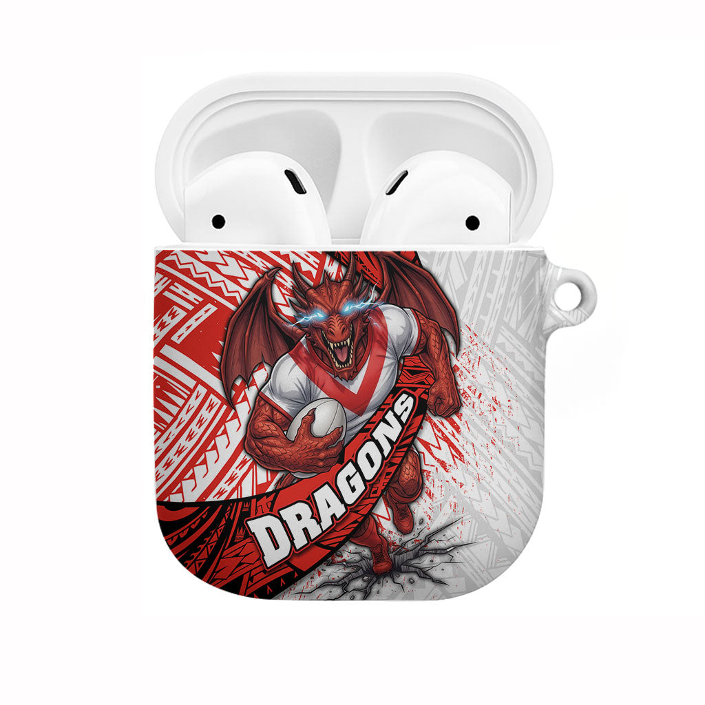 St George Illawarra Dragons Rugby AirPods Case Tribal Polynesian Power Art - Lightning Mascot