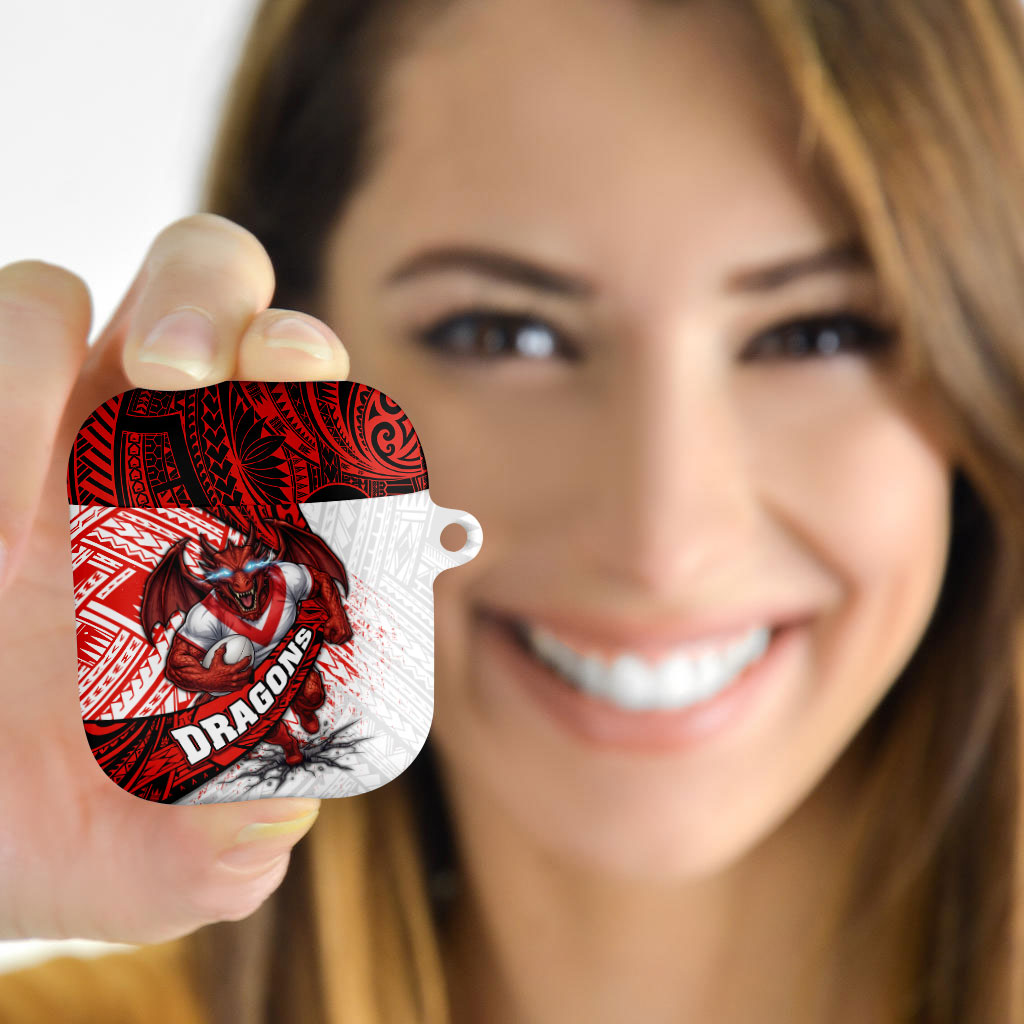 St George Illawarra Dragons Rugby AirPods Case Tribal Polynesian Power Art - Lightning Mascot