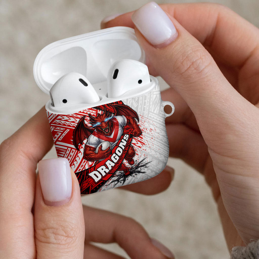 St George Illawarra Dragons Rugby AirPods Case Tribal Polynesian Power Art - Lightning Mascot