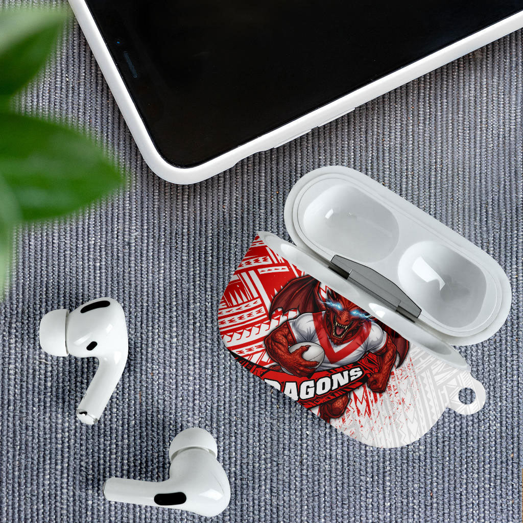 St George Illawarra Dragons Rugby AirPods Case Tribal Polynesian Power Art - Lightning Mascot