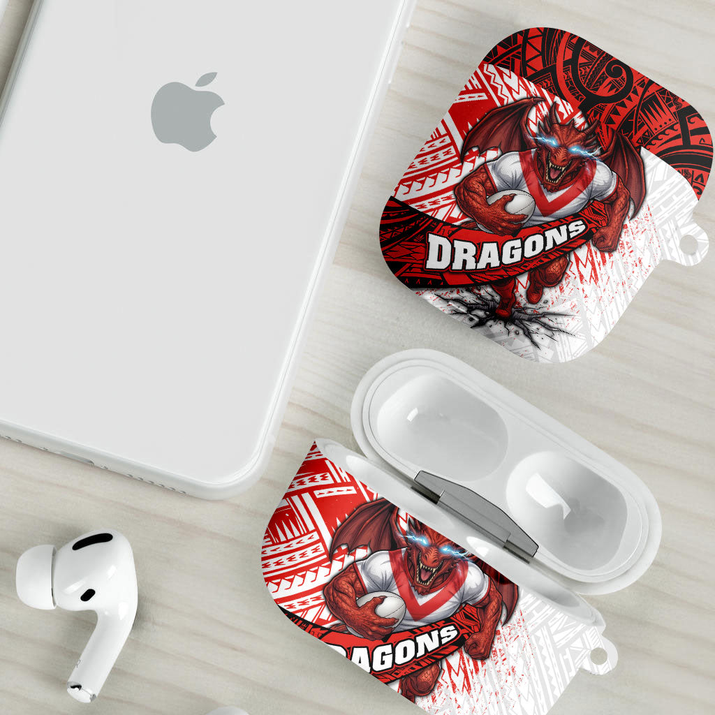St George Illawarra Dragons Rugby AirPods Case Tribal Polynesian Power Art - Lightning Mascot