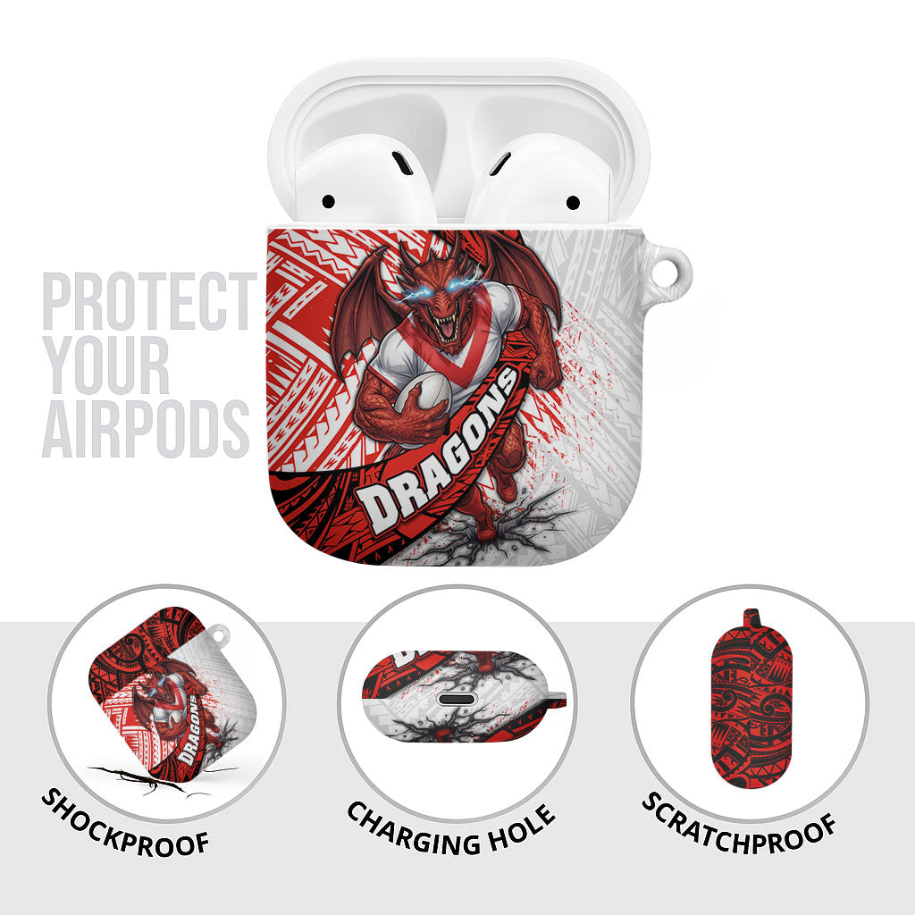St George Illawarra Dragons Rugby AirPods Case Tribal Polynesian Power Art - Lightning Mascot