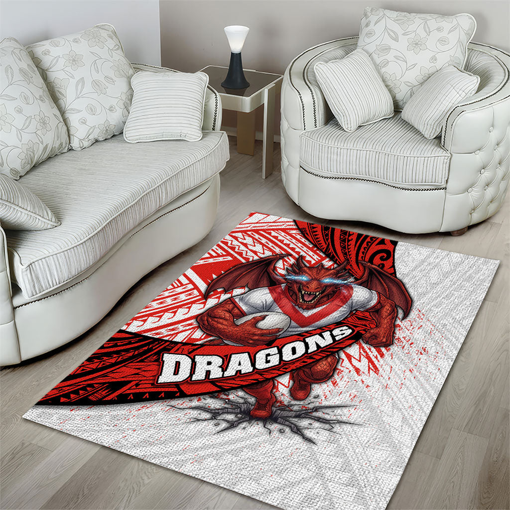 St George Illawarra Dragons Rugby Area Rug Tribal Polynesian Power Art - Lightning Mascot