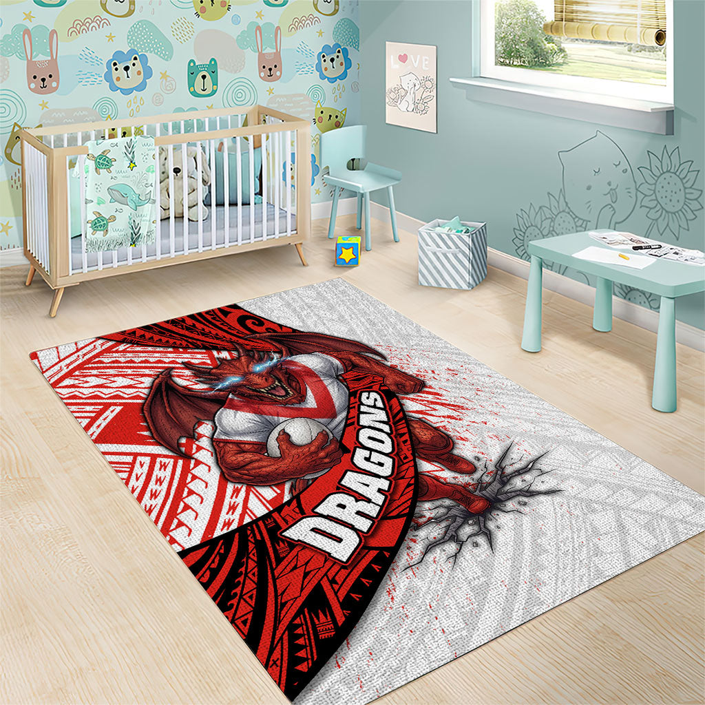 St George Illawarra Dragons Rugby Area Rug Tribal Polynesian Power Art - Lightning Mascot