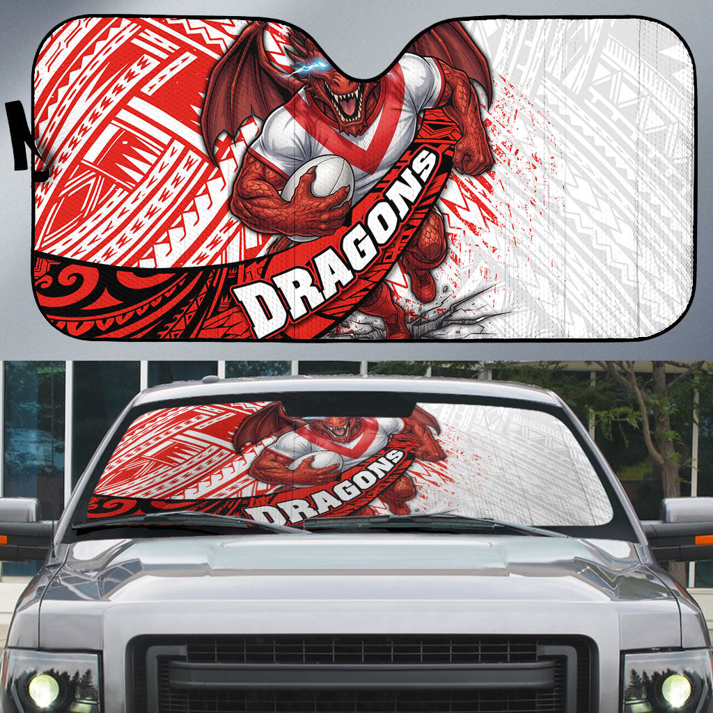 St George Illawarra Dragons Rugby Auto Sun Shade Tribal Polynesian Power Art - Lightning Mascot