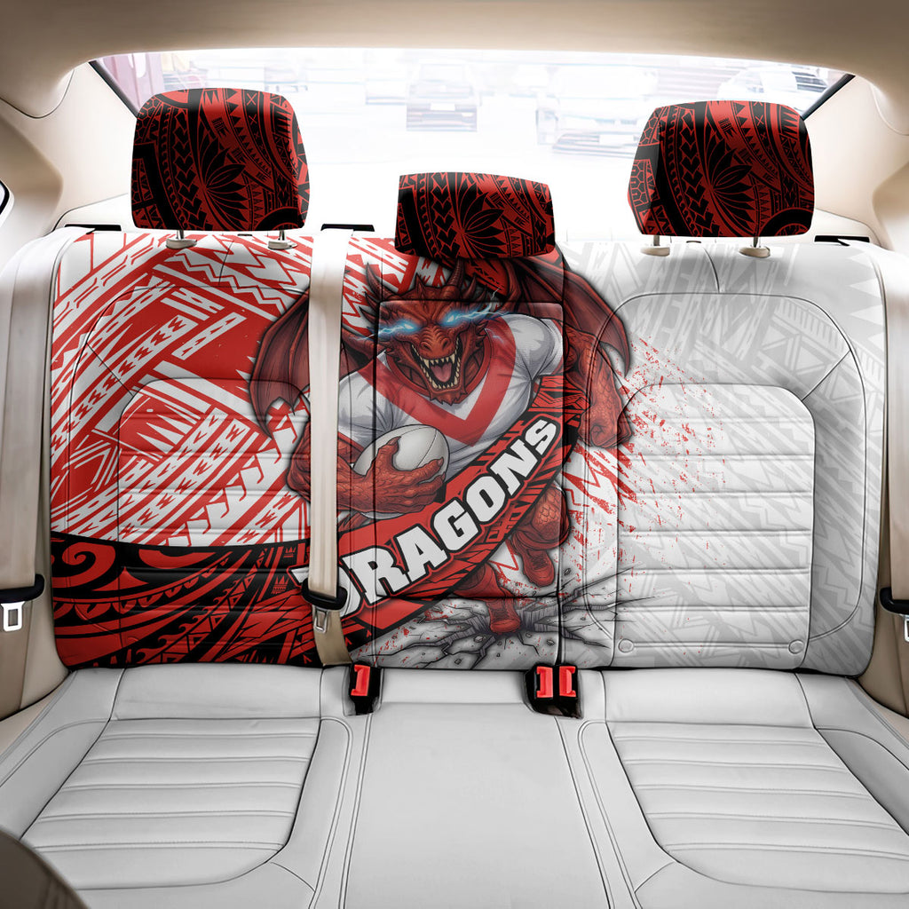 St George Illawarra Dragons Rugby Back Car Seat Cover Tribal Polynesian Power Art - Lightning Mascot