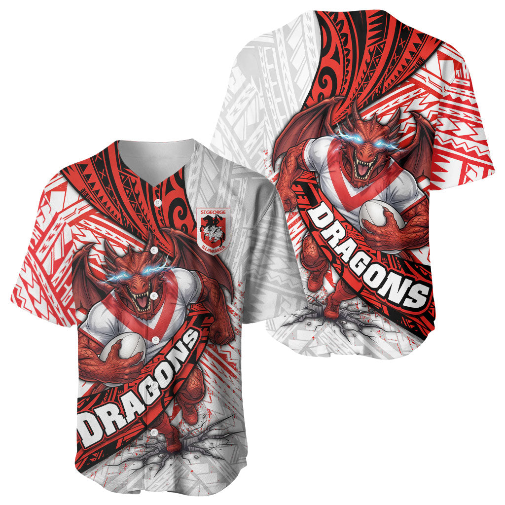 St George Illawarra Dragons Rugby Baseball Jersey Tribal Polynesian Power Art - Lightning Mascot