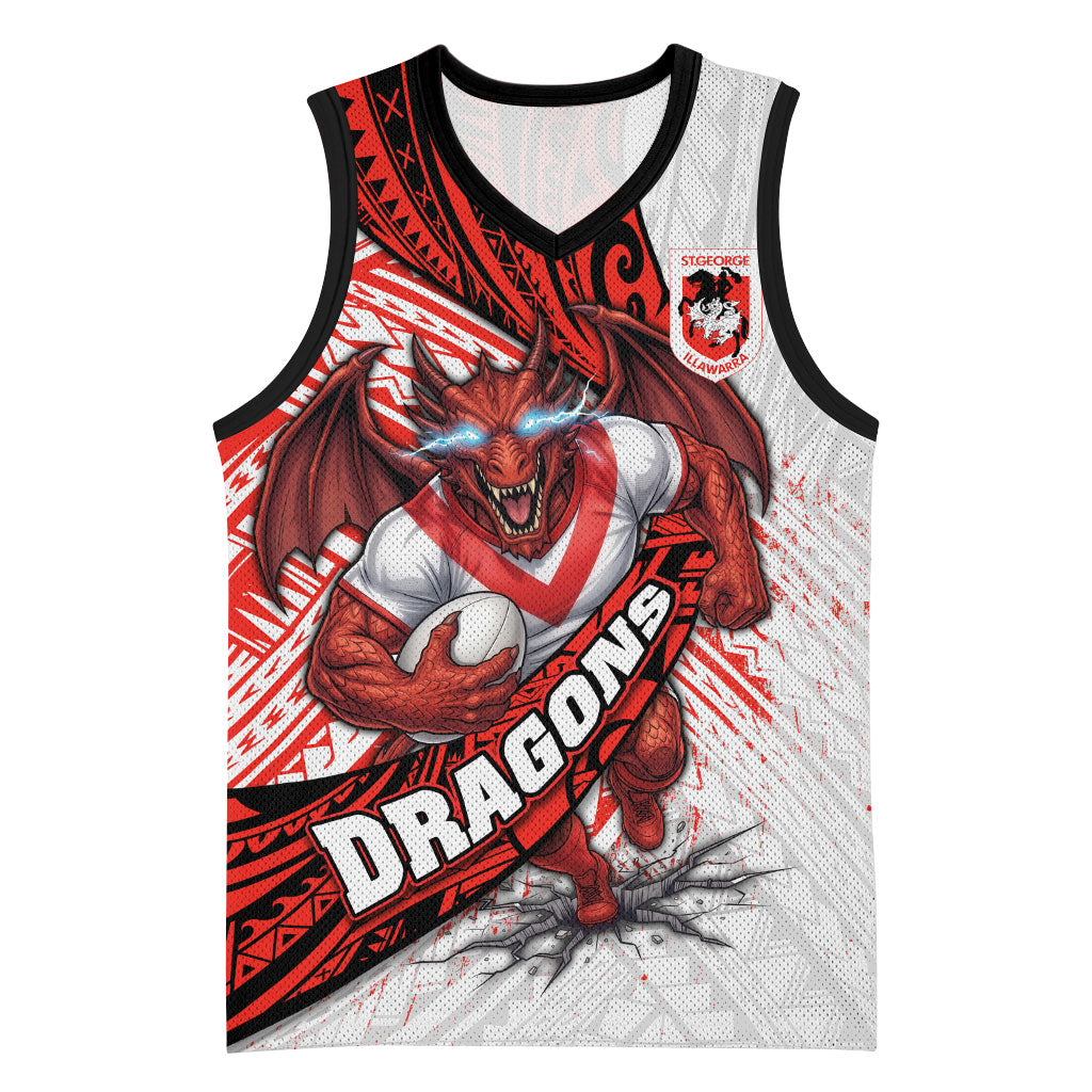 St George Illawarra Dragons Rugby Basketball Jersey Tribal Polynesian Power Art - Lightning Mascot