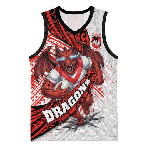 St George Illawarra Dragons Rugby Basketball Jersey Tribal Polynesian Power Art - Lightning Mascot