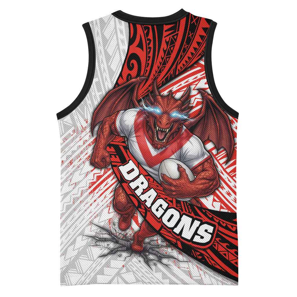 St George Illawarra Dragons Rugby Basketball Jersey Tribal Polynesian Power Art - Lightning Mascot