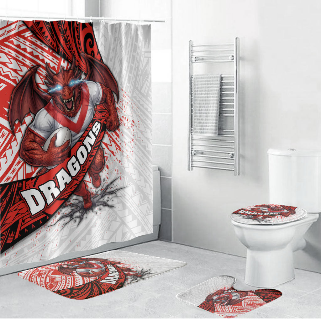 St George Illawarra Dragons Rugby Bathroom Set Tribal Polynesian Power Art - Lightning Mascot