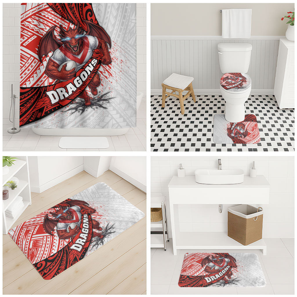 St George Illawarra Dragons Rugby Bathroom Set Tribal Polynesian Power Art - Lightning Mascot