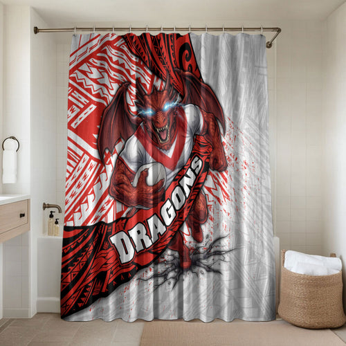 St George Illawarra Dragons Rugby Bathroom Set Tribal Polynesian Power Art - Lightning Mascot