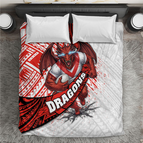 St George Illawarra Dragons Rugby Bedding Set Tribal Polynesian Power Art - Lightning Mascot