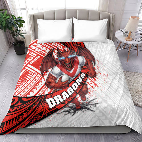 St George Illawarra Dragons Rugby Bedding Set Tribal Polynesian Power Art - Lightning Mascot