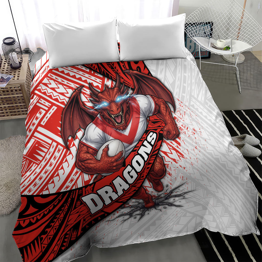 St George Illawarra Dragons Rugby Bedding Set Tribal Polynesian Power Art - Lightning Mascot