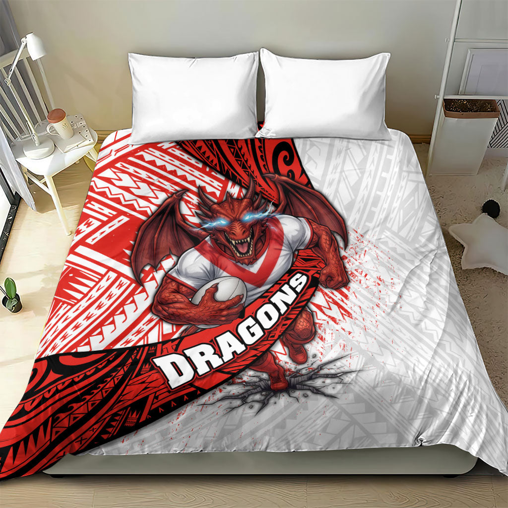 St George Illawarra Dragons Rugby Bedding Set Tribal Polynesian Power Art - Lightning Mascot