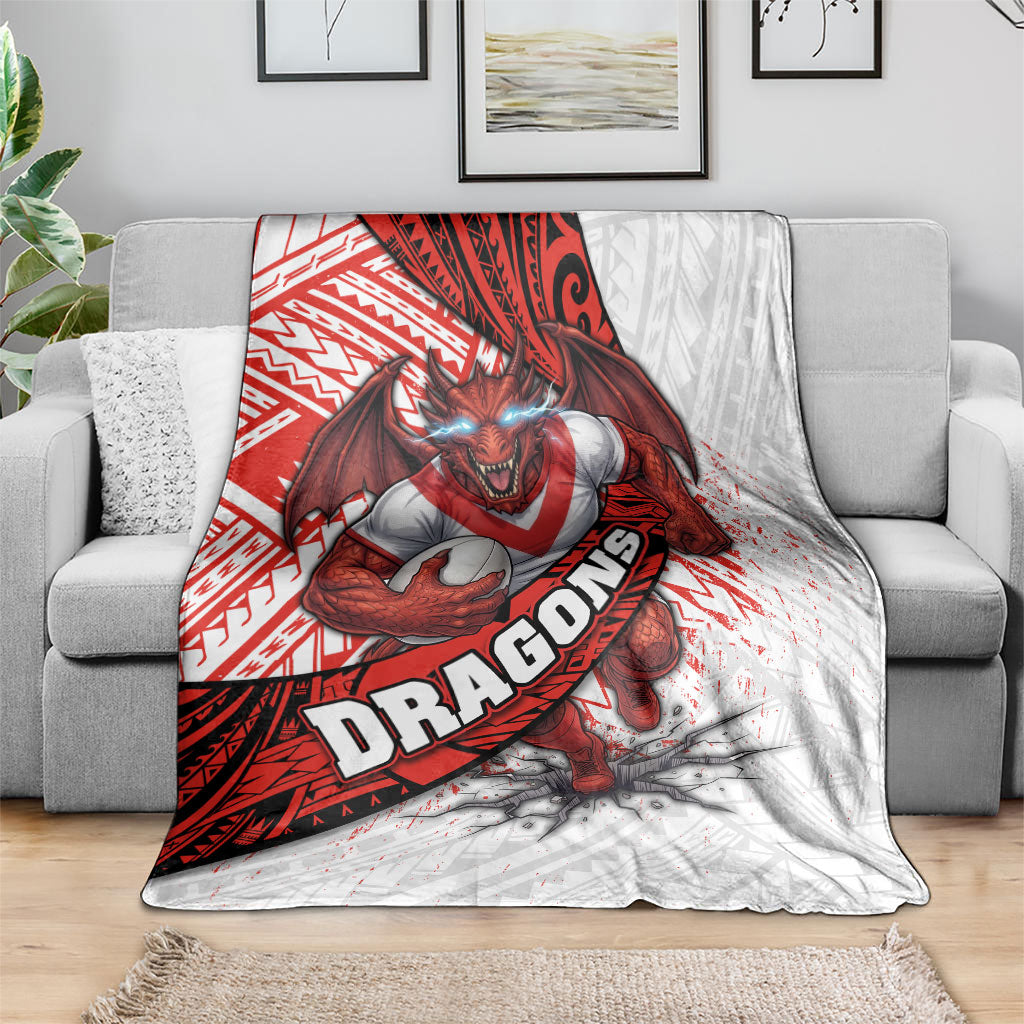 St George Illawarra Dragons Rugby Blanket Tribal Polynesian Power Art - Lightning Mascot