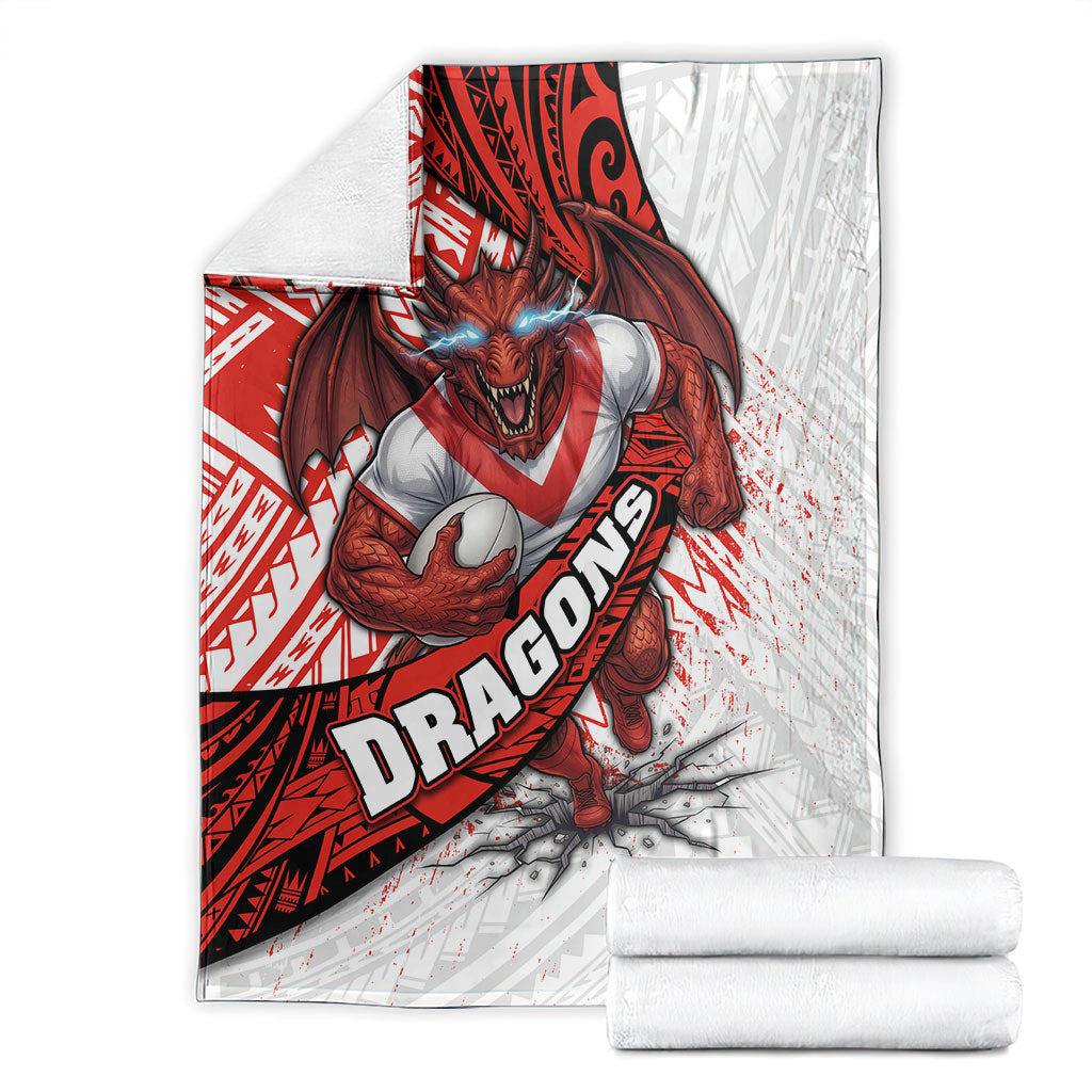 St George Illawarra Dragons Rugby Blanket Tribal Polynesian Power Art - Lightning Mascot