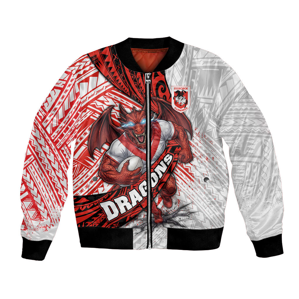 St George Illawarra Dragons Rugby Bomber Jacket Tribal Polynesian Power Art - Lightning Mascot