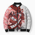 St George Illawarra Dragons Rugby Bomber Puffer Jacket Tribal Polynesian Power Art - Lightning Mascot