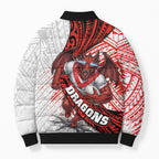 St George Illawarra Dragons Rugby Bomber Puffer Jacket Tribal Polynesian Power Art - Lightning Mascot