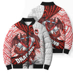 St George Illawarra Dragons Rugby Bomber Puffer Jacket Tribal Polynesian Power Art - Lightning Mascot