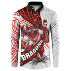 St George Illawarra Dragons Rugby Button Sweatshirt Tribal Polynesian Power Art - Lightning Mascot