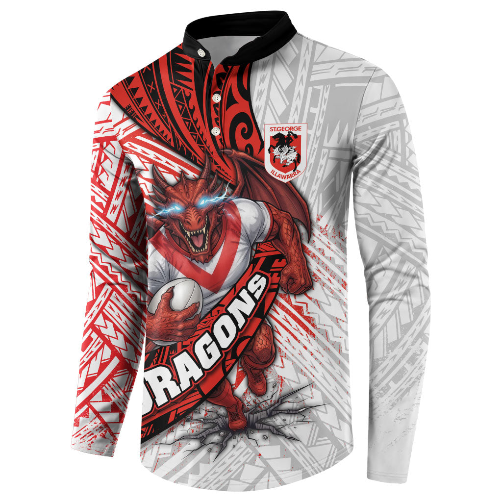 St George Illawarra Dragons Rugby Button Sweatshirt Tribal Polynesian Power Art - Lightning Mascot