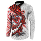 St George Illawarra Dragons Rugby Button Sweatshirt Tribal Polynesian Power Art - Lightning Mascot