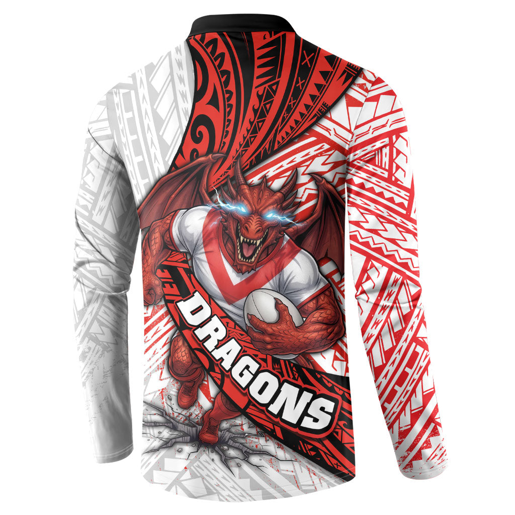 St George Illawarra Dragons Rugby Button Sweatshirt Tribal Polynesian Power Art - Lightning Mascot