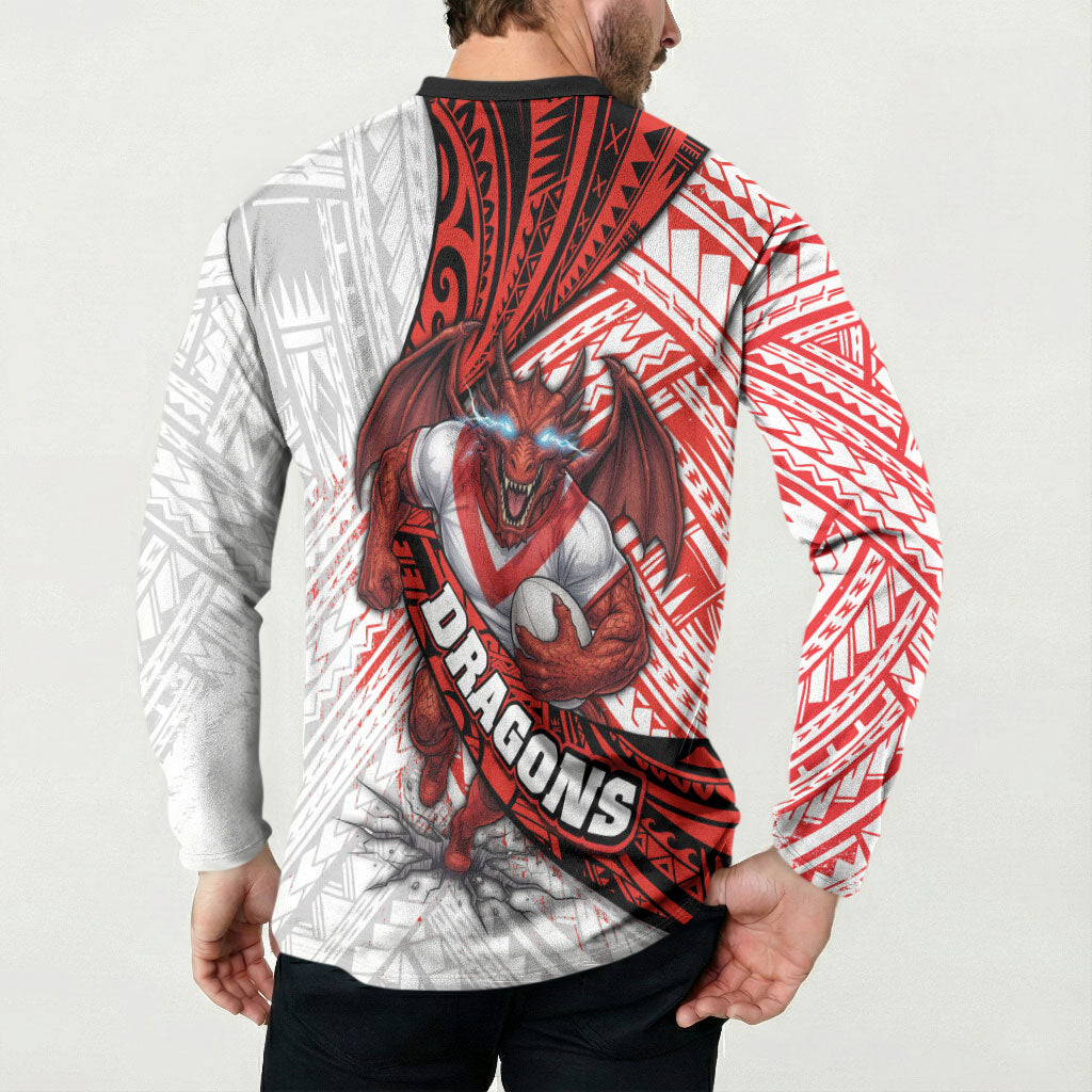 St George Illawarra Dragons Rugby Button Sweatshirt Tribal Polynesian Power Art - Lightning Mascot