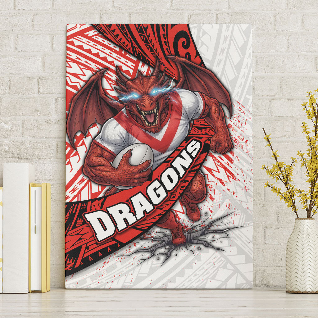 St George Illawarra Dragons Rugby Canvas Wall Art Tribal Polynesian Power Art - Lightning Mascot